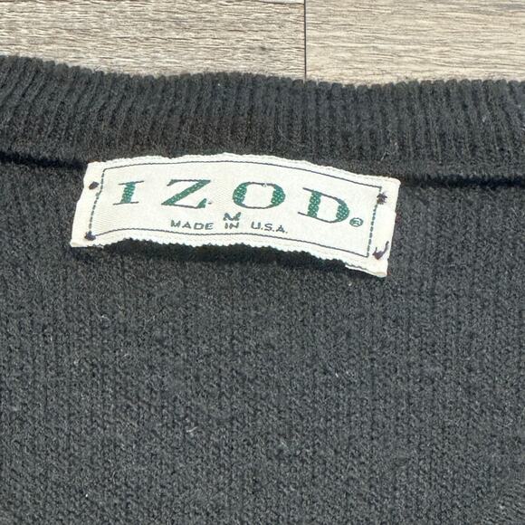 Vintage Izod Blue Mens M V-Neck Crest Chest Spell Out Logo Acrylic Knit Sweater - Picture 4 of 12